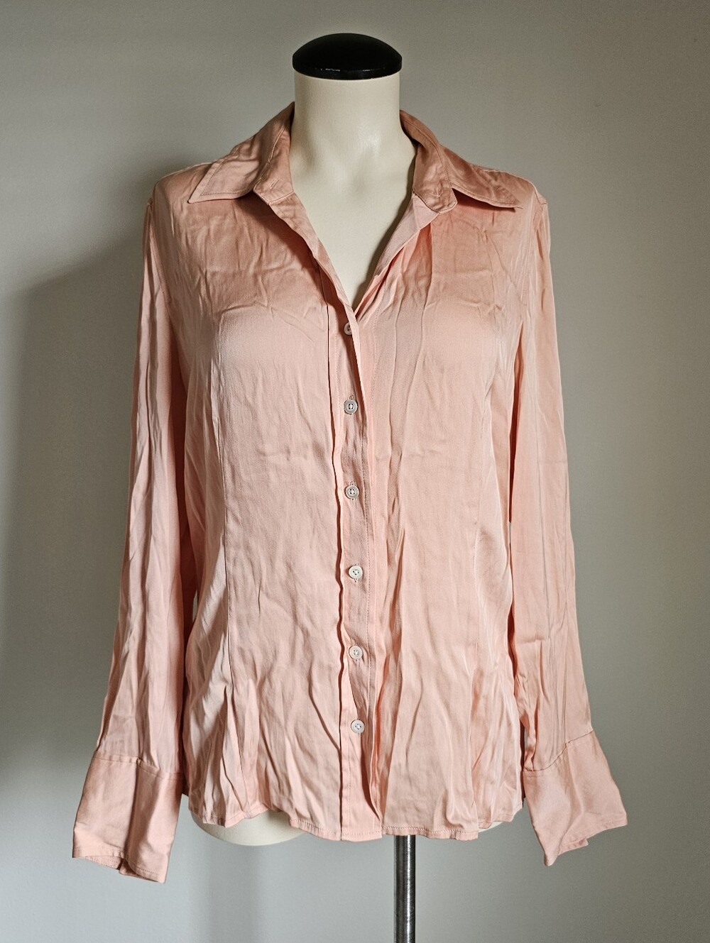 Ann Taylor Silk Blend Peach Button-down Business Casua Long Sleeve Shirt Size 12